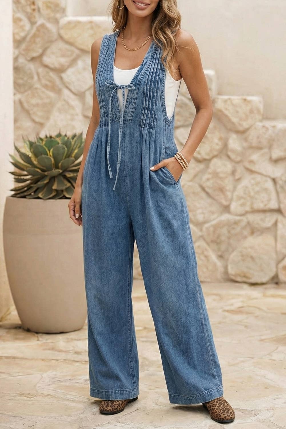 Western Acid Wash Pintuck Jumpsuit – Dusk Blue | Little Daisy Closet