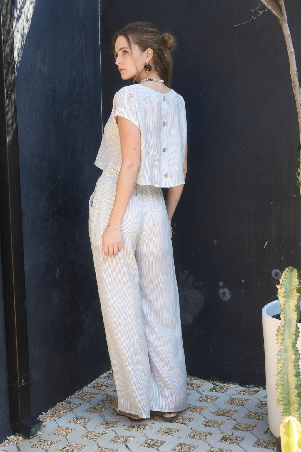 Stripe Crop Top & Wide Leg Pant Set – Natural