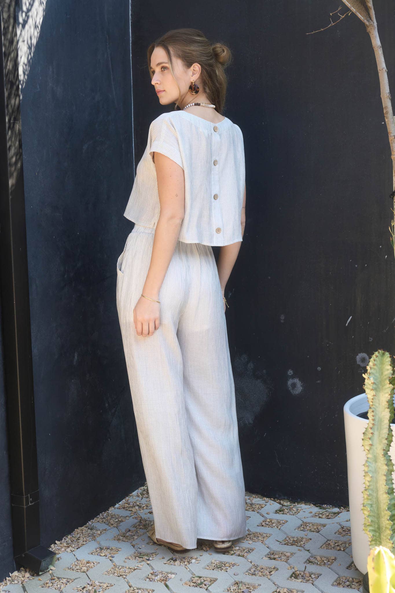 Stripe Crop Top & Wide Leg Pant Set – Natural
