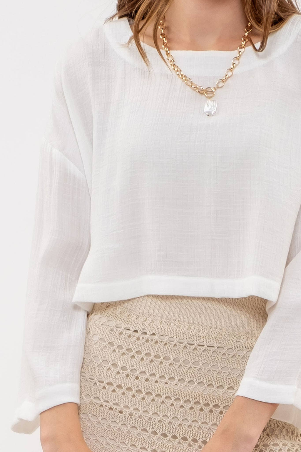 Relaxed 3/4 Sleeve Crop Top