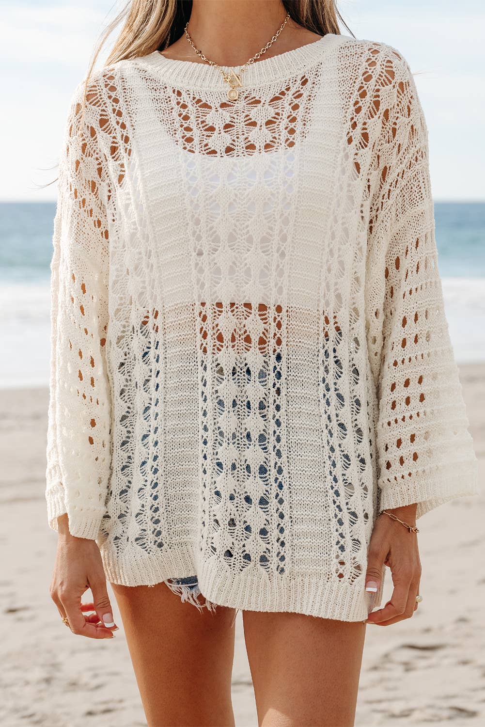 Knit Bracelet Sleeve Drop Shoulder Sweater