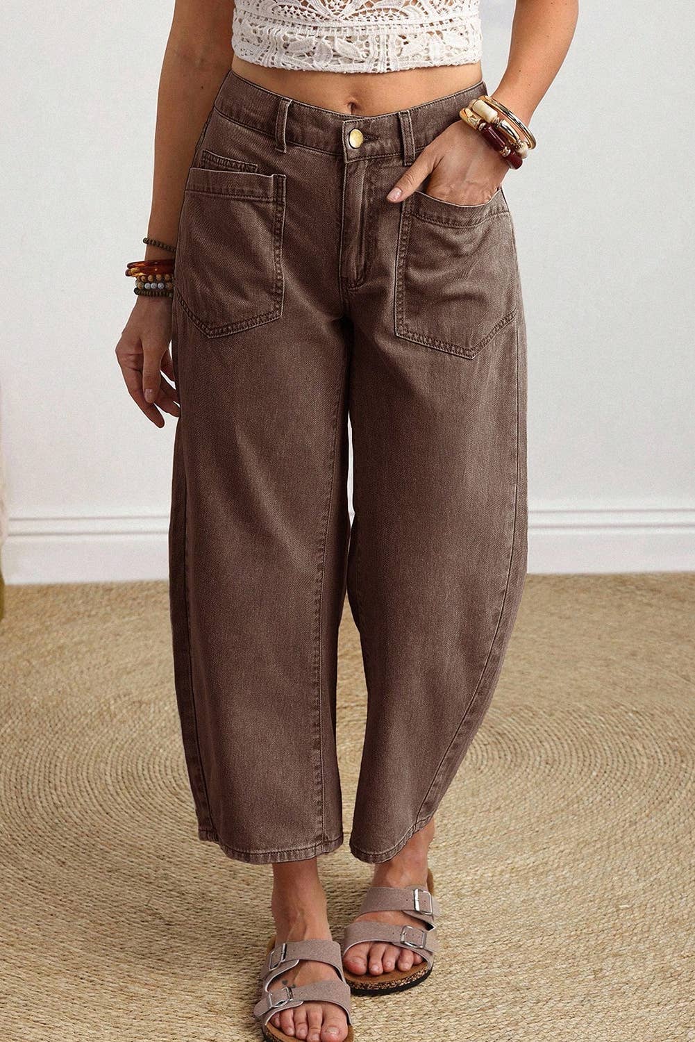 Patch Pocket Ankle-length Barrel Jeans