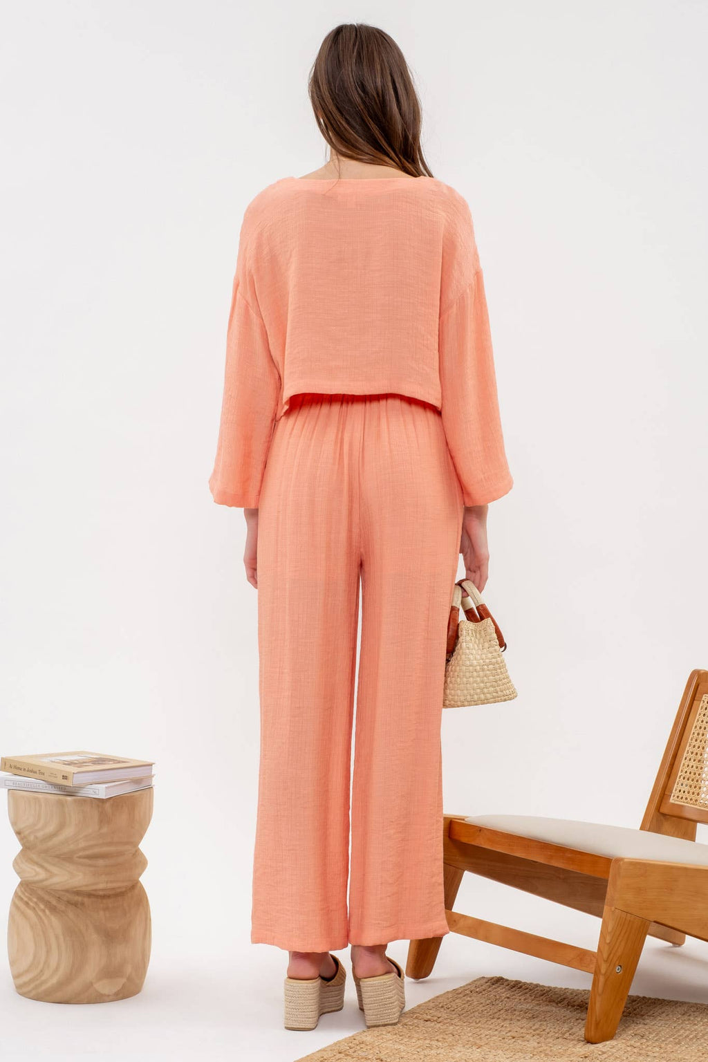 Lightweight High Rise Wide Leg Pants – Dusty Peach