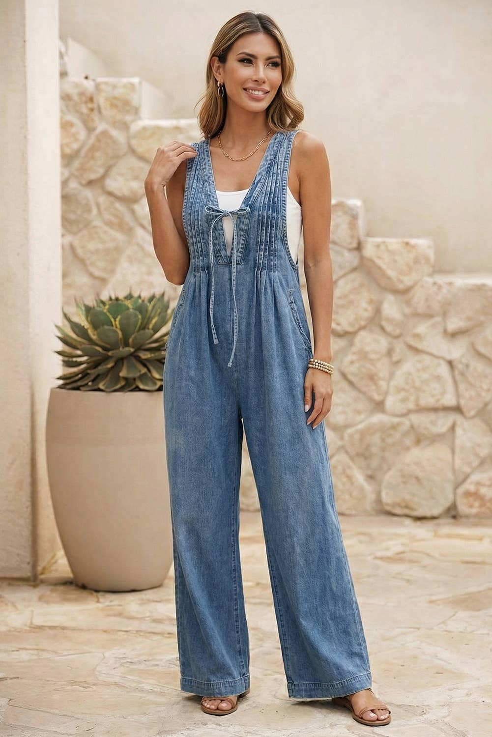 Western Acid Wash Pintuck Jumpsuit – Dusk Blue | Little Daisy Closet