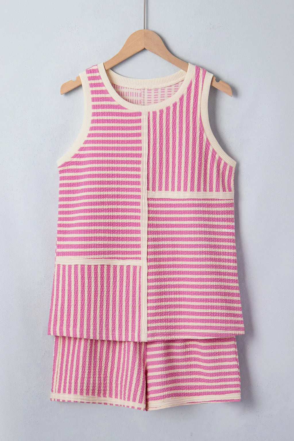 Textured Contrast Trim Tank & Shorts Set