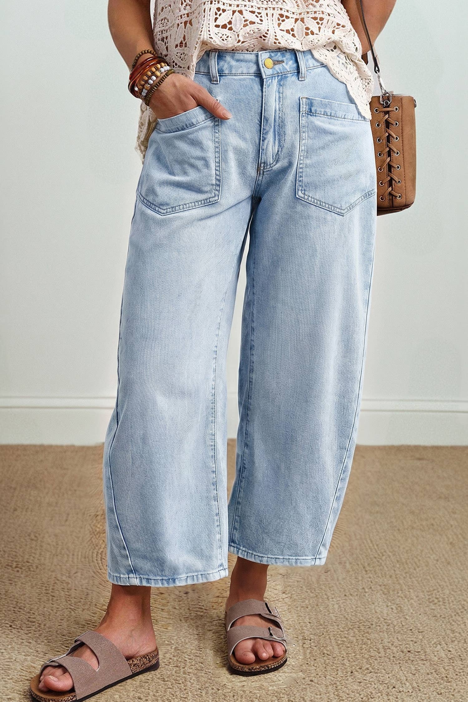 Patch Pocket Ankle-length Barrel Jeans