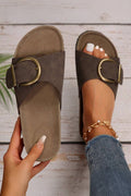 Buckle Decor Faux Suede Thick Sole Sandals – Coffee