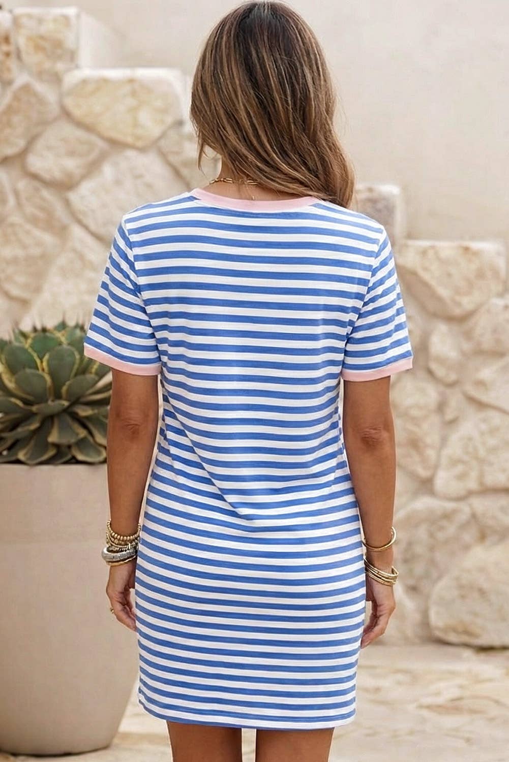 Nautical Tie Contrast Trim Round Neck Mini Dress