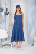 Sleeveless Princess Line Denim Midi Dress – Denim