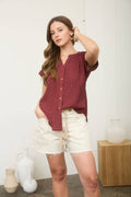 PINSTRIPE SHORT CUFF SLEEVE BUTTON DOWN SHIRT