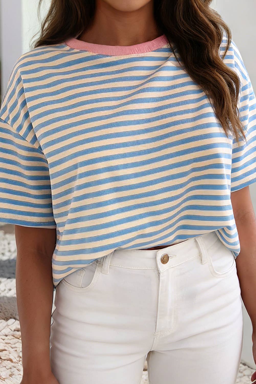 Stripped Crew Neck - Sky Blue