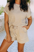 Striped Breathable Textured Knit Shorts Set